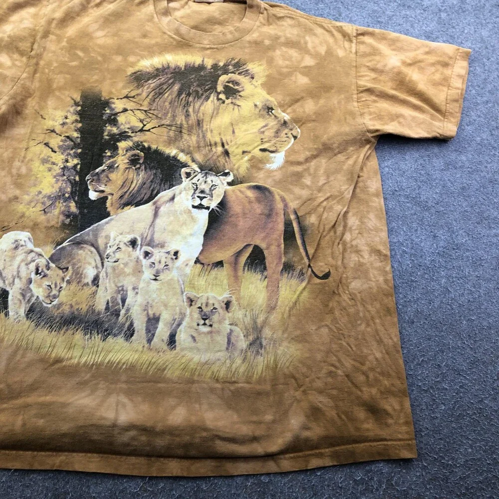 Vintage The Mountain Shirt Mens Large Brown Lion Family Graphic Tee Tie Dye - Picture 3 of 9